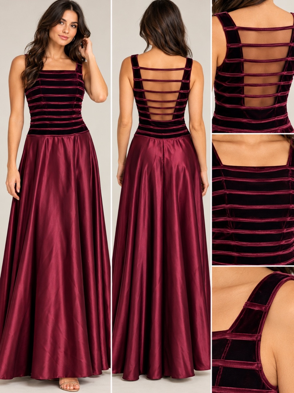 JS collection velvet satin burgundy maxi dress cut out back 6 Y2K whimsigoth